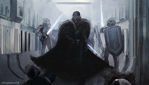 La première image de l'arrivée de Darth Vader dans le vaisseau de Leia Organa